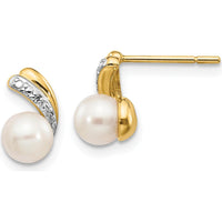 14K Yellow Gold Freshwater Pearl and Diamond Stud Earrings - 0.01 Carat Total Diamond Weight by Monteluci Fine Jewelry