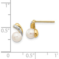 14K Yellow Gold Freshwater Pearl and Diamond Stud Earrings - 0.01 Carat Total Diamond Weight by Monteluci Fine Jewelry