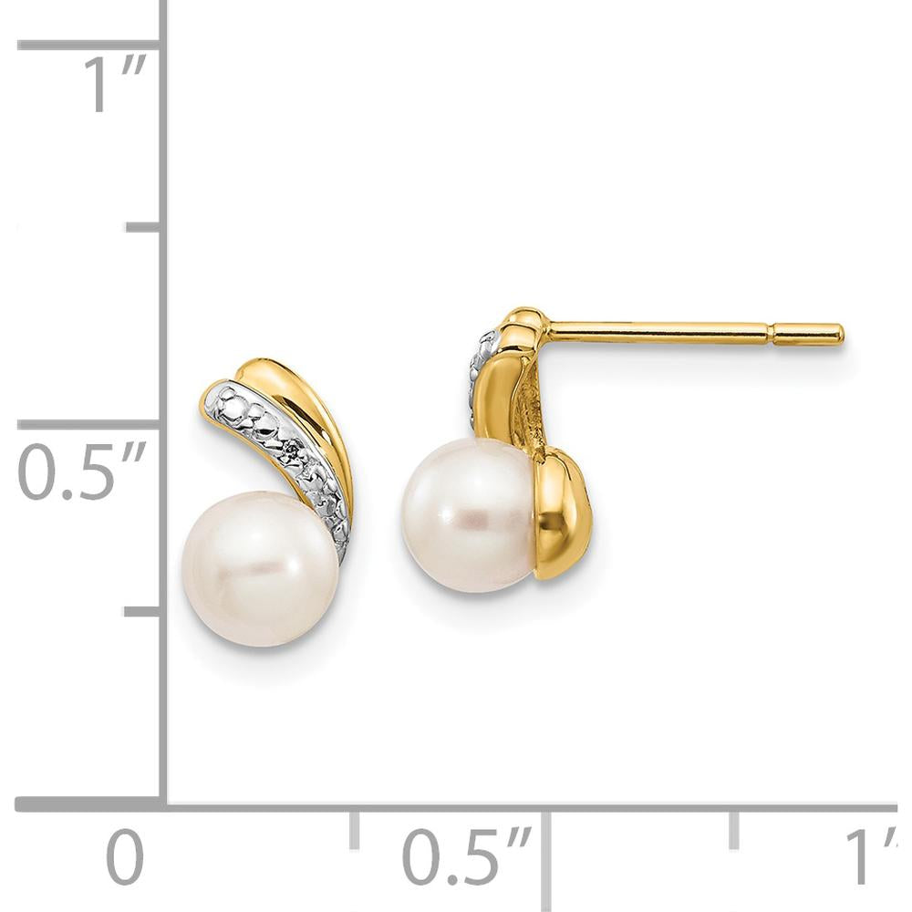 14K Yellow Gold Freshwater Pearl and Diamond Stud Earrings - 0.01 Carat Total Diamond Weight by Monteluci Fine Jewelry