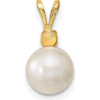 14K Yellow Gold Freshwater Pearl and Emerald Pendant & Earrings Set with 7-8mm Pearls and 0.21 Carat Total Emerald Weight by Monteluci Fine Jewelry