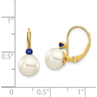 14K Yellow Gold Freshwater Pearl and Sapphire Leverback Earrings - 0.13 Carat Total Sapphire Weight by Monteluci Fine Jewelry