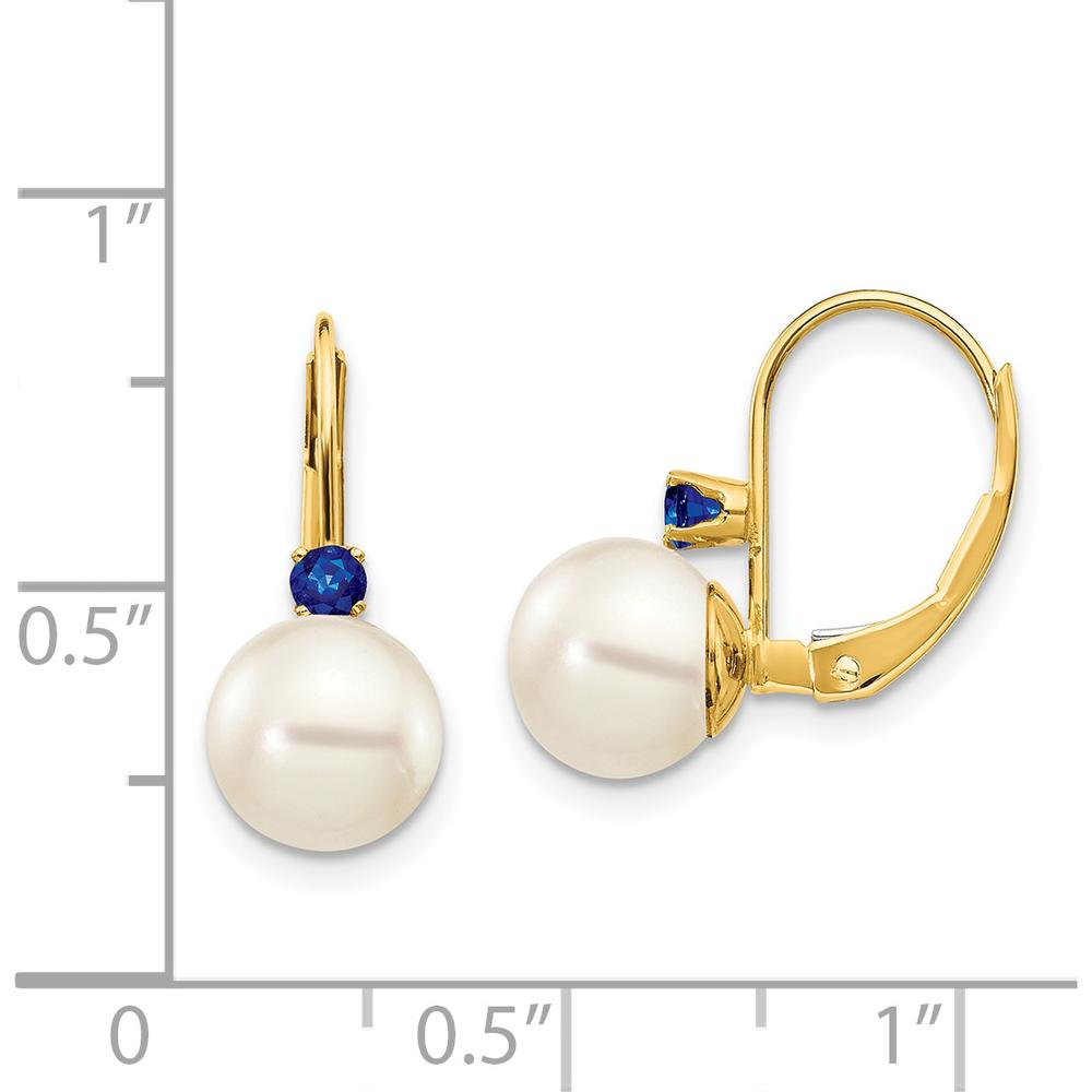 14K Yellow Gold Freshwater Pearl and Sapphire Leverback Earrings - 0.13 Carat Total Sapphire Weight by Monteluci Fine Jewelry