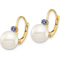 14K Yellow Gold Freshwater Pearl and Tanzanite Drop Earrings - 0.14 Carat Total Tanzanite Weight by Monteluci Fine Jewelry