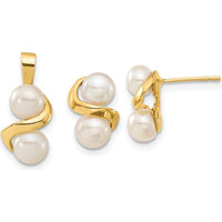 14K Yellow Gold Freshwater Pearl Button Earrings and Pendant Set - 5-6mm Cultured Pearls by Monteluci Fine Jewelry