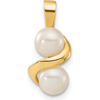14K Yellow Gold Freshwater Pearl Button Earrings and Pendant Set - 5-6mm Cultured Pearls by Monteluci Fine Jewelry