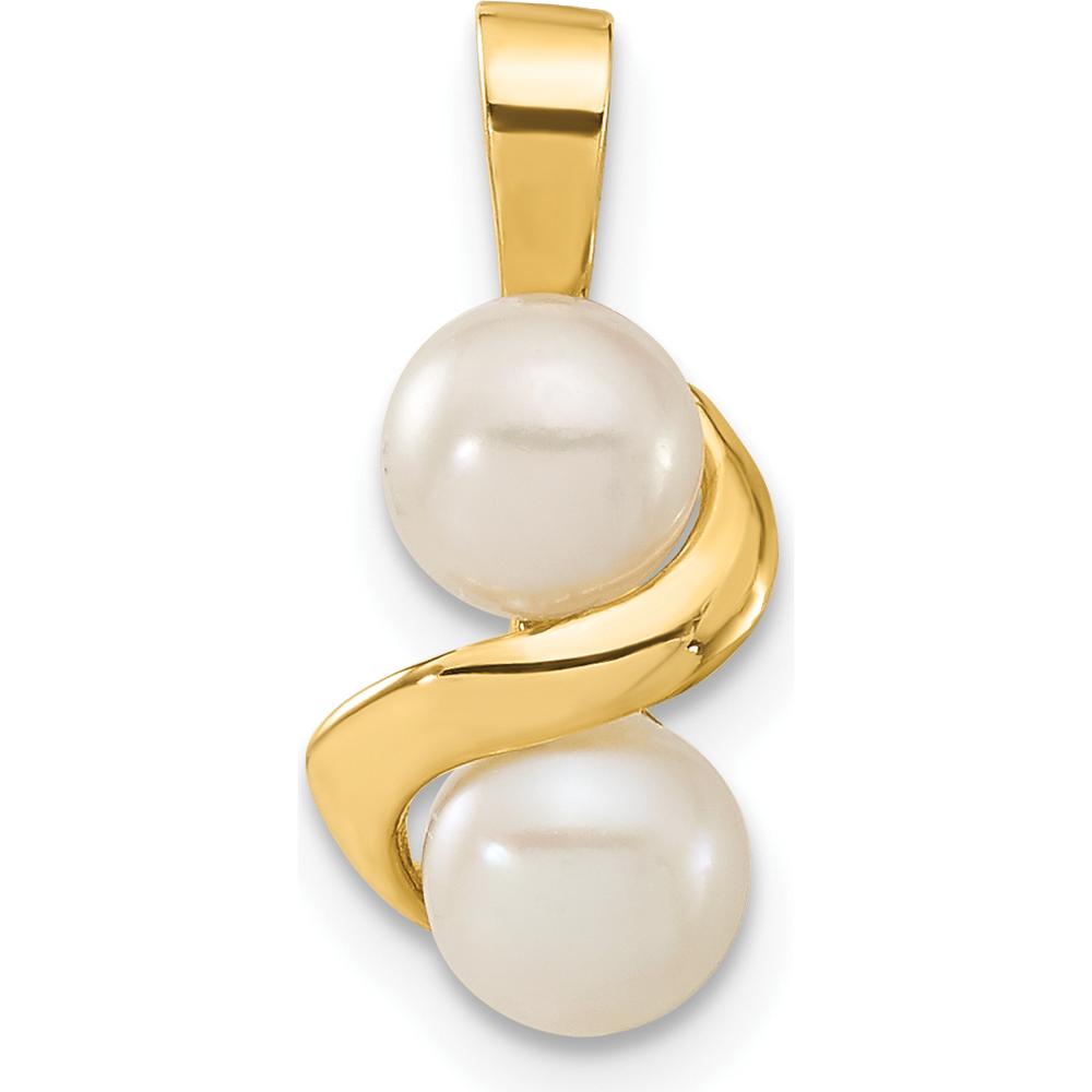 14K Yellow Gold Freshwater Pearl Button Earrings and Pendant Set - 5-6mm Cultured Pearls by Monteluci Fine Jewelry