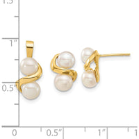 14K Yellow Gold Freshwater Pearl Button Earrings and Pendant Set - 5-6mm Cultured Pearls by Monteluci Fine Jewelry