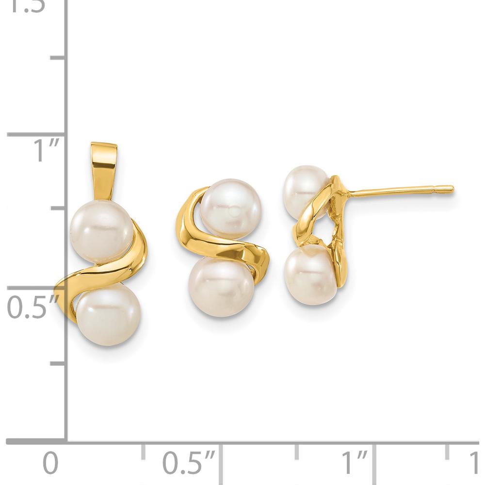 14K Yellow Gold Freshwater Pearl Button Earrings and Pendant Set - 5-6mm Cultured Pearls by Monteluci Fine Jewelry
