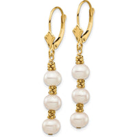 14K Yellow Gold Freshwater Pearl Dangle Earrings - 5-6mm Semi-Round Cultured Pearls by Monteluci Fine Jewelry