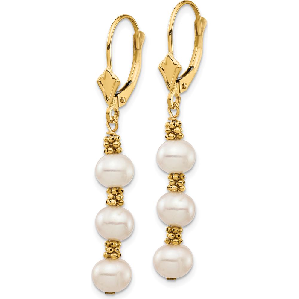 14K Yellow Gold Freshwater Pearl Dangle Earrings - 5-6mm Semi-Round Cultured Pearls by Monteluci Fine Jewelry