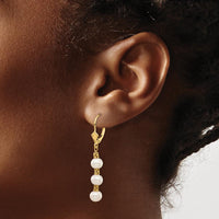 14K Yellow Gold Freshwater Pearl Dangle Earrings - 5-6mm Semi-Round Cultured Pearls by Monteluci Fine Jewelry