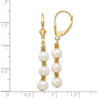 14K Yellow Gold Freshwater Pearl Dangle Earrings - 5-6mm Semi-Round Cultured Pearls by Monteluci Fine Jewelry
