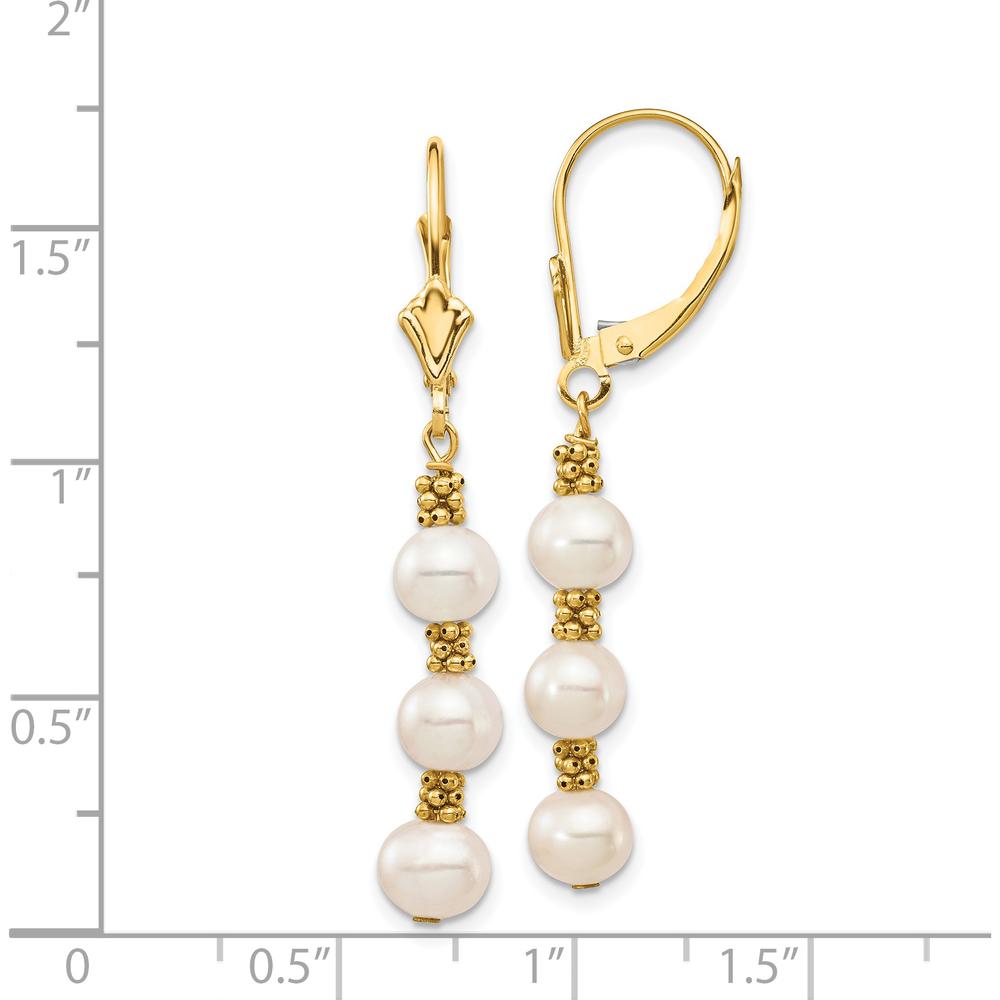 14K Yellow Gold Freshwater Pearl Dangle Earrings - 5-6mm Semi-Round Cultured Pearls by Monteluci Fine Jewelry