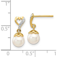14K Yellow Gold Freshwater Pearl Heart Diamond Dangle Earrings - 0.013 Carat Total Diamond Weight by Monteluci Fine Jewelry