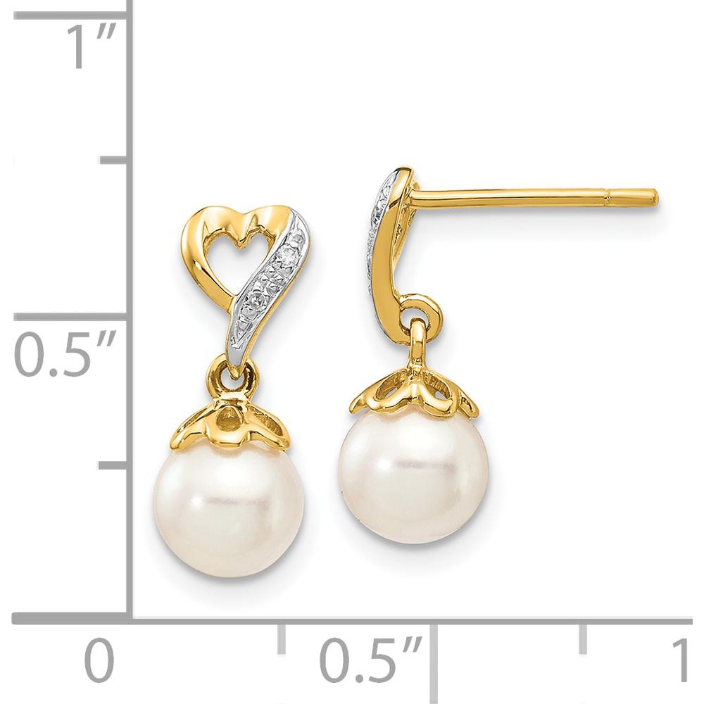 14K Yellow Gold Freshwater Pearl Heart Diamond Dangle Earrings - 0.013 Carat Total Diamond Weight by Monteluci Fine Jewelry