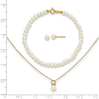 14K Yellow Gold Freshwater Pearl Necklace, Earrings & Bracelet Set for Girls - Polished Finish by Madi K