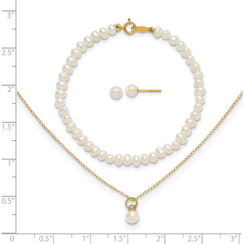 14K Yellow Gold Freshwater Pearl Necklace, Earrings & Bracelet Set for Girls - Polished Finish by Madi K