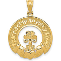 14K Yellow Gold Friendship, Loyalty, Love Claddagh Pendant - Textured Design by Oro Pregiato