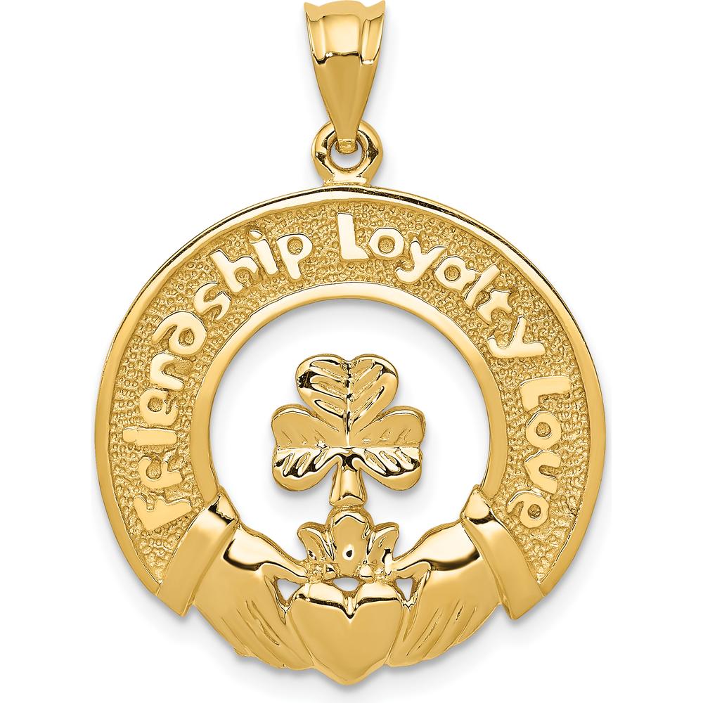 14K Yellow Gold Friendship, Loyalty, Love Claddagh Pendant - Textured Design by Oro Pregiato