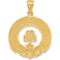 14K Yellow Gold Friendship, Loyalty, Love Claddagh Pendant - Textured Design by Oro Pregiato