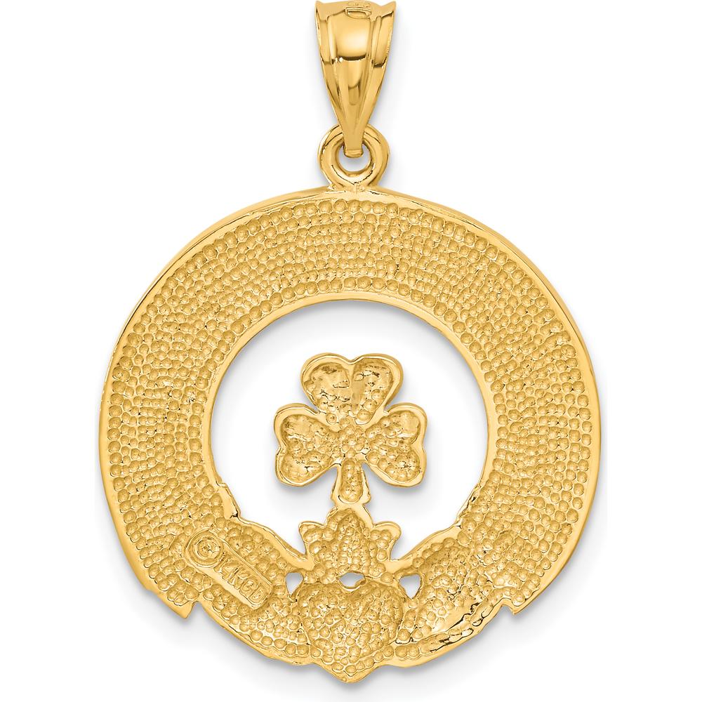 14K Yellow Gold Friendship, Loyalty, Love Claddagh Pendant - Textured Design by Oro Pregiato