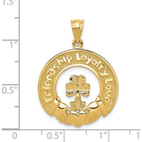 14K Yellow Gold Friendship, Loyalty, Love Claddagh Pendant - Textured Design by Oro Pregiato