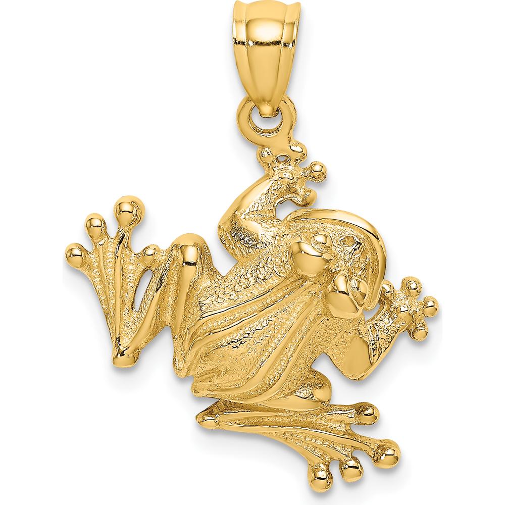 14K Yellow Gold Frog Sitting Pendant Charm - Whimsical Nature-Inspired Design by Oro Pregiato