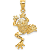 14K Yellow Gold Frog with Textured Finish Pendant - 32.4mm Length by Oro Pregiato