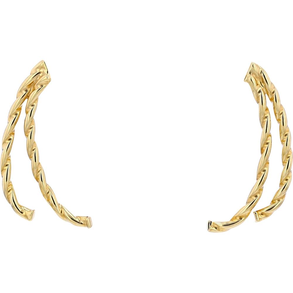 14K Yellow Gold Front/Back Curved Bar Earrings - Elegant Minimalist Design