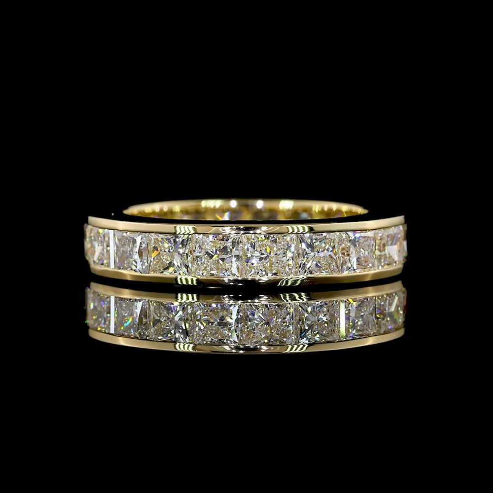 14K Yellow Gold Full Eternity Band with Channel Set Princess Cut Lab Diamonds - 4.15 Carat Total Weight, E-F Color, VS Clarity - Covaloro Fine Jewelry