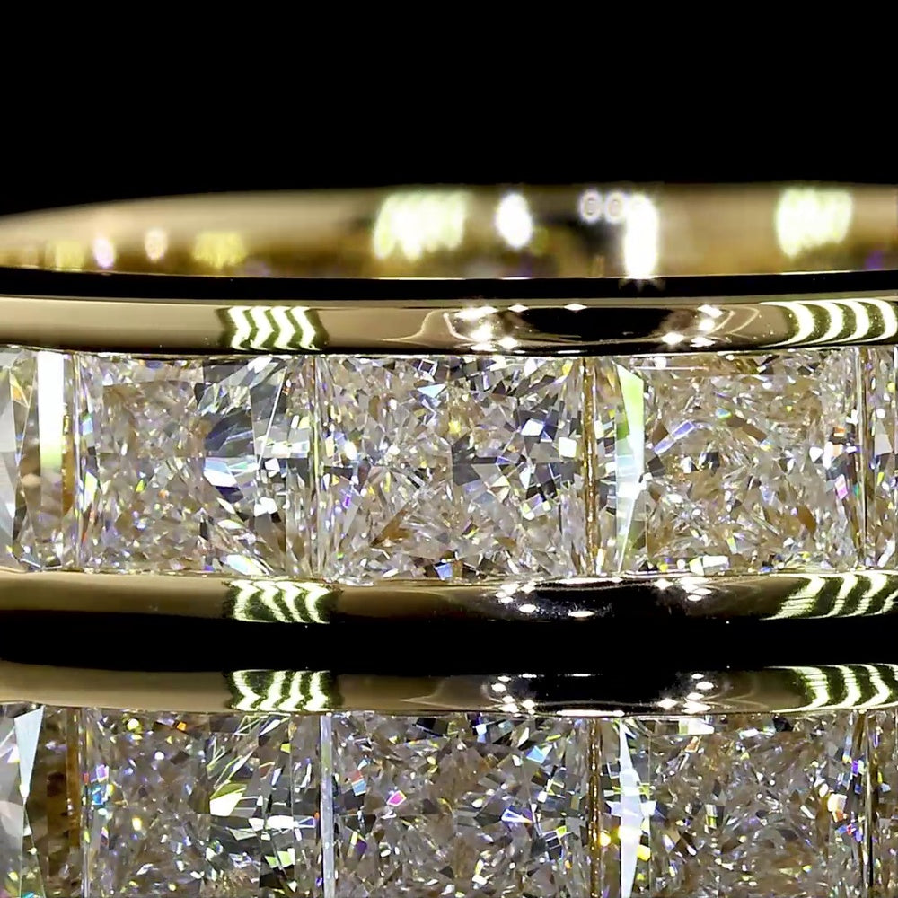 14K Yellow Gold Full Eternity Band with Channel Set Princess Cut Lab Diamonds - 4.15 Carat Total Weight, E-F Color, VS Clarity - Covaloro Fine Jewelry