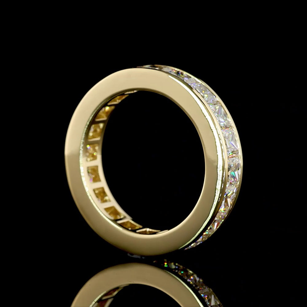 14K Yellow Gold Full Eternity Band with Channel Set Princess Cut Lab Diamonds - 4.15 Carat Total Weight, E-F Color, VS Clarity - Covaloro Fine Jewelry