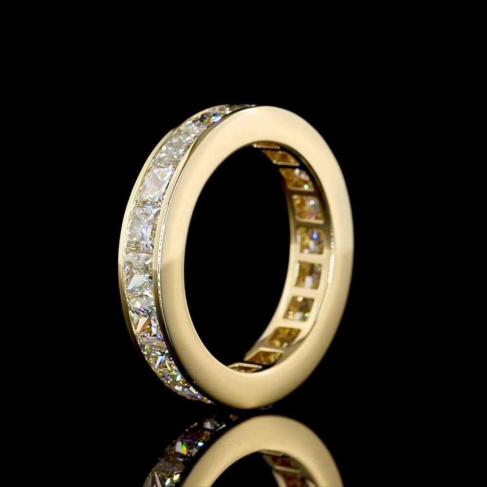14K Yellow Gold Full Eternity Band with Channel Set Princess Cut Lab Diamonds - 4.15 Carat Total Weight, E-F Color, VS Clarity - Covaloro Fine Jewelry