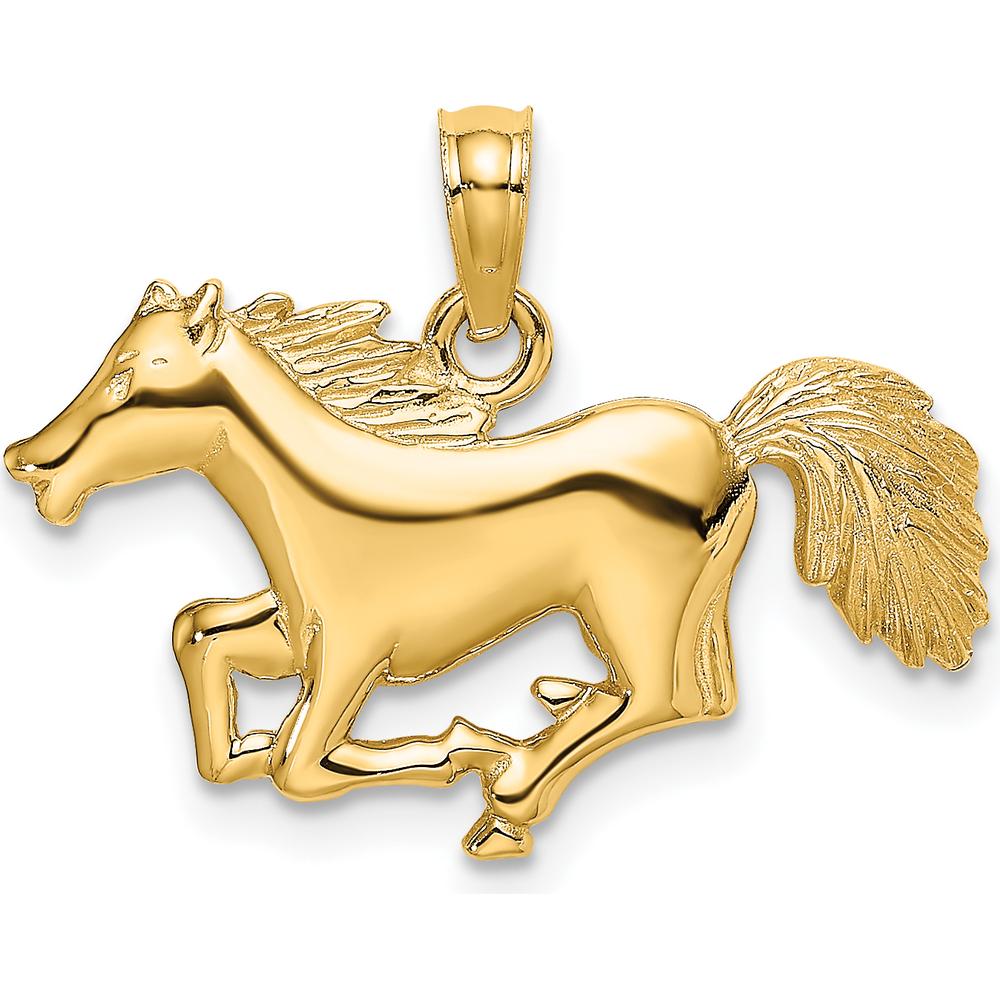 14K Yellow Gold Galloping Horse Charm Pendant - 20.75mm Length by Oro Pregiato
