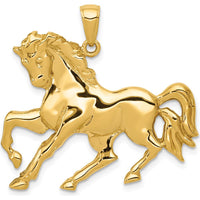 14K Yellow Gold Galloping Horse Pendant - Solid Casted Design by Oro Pregiato
