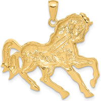 14K Yellow Gold Galloping Horse Pendant - Solid Casted Design by Oro Pregiato