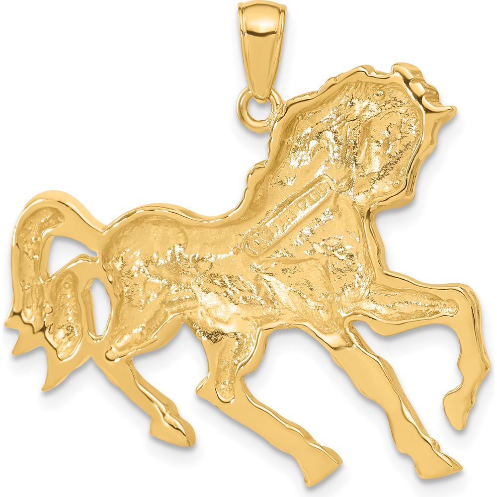 14K Yellow Gold Galloping Horse Pendant - Solid Casted Design by Oro Pregiato