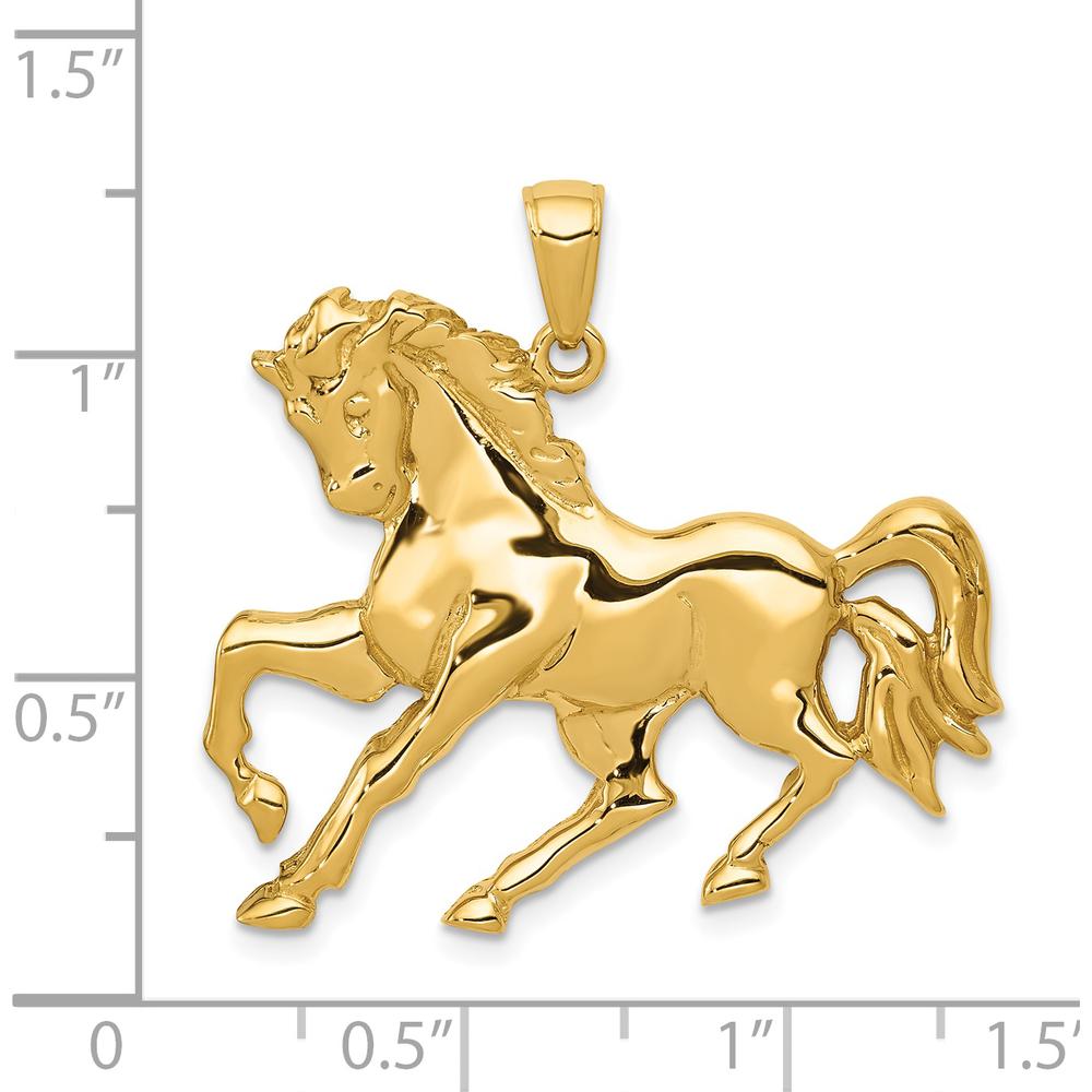 14K Yellow Gold Galloping Horse Pendant - Solid Casted Design by Oro Pregiato