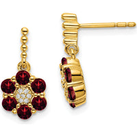14K Yellow Gold Garnet and Diamond Drop Earrings - 0.09 Carat Garnet, 0.003 Carat Diamond Total Weight by Monteluci Fine Jewelry