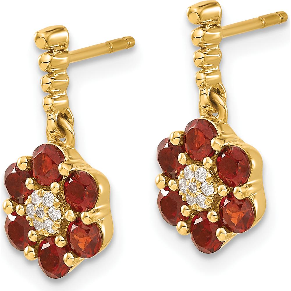 14K Yellow Gold Garnet and Diamond Drop Earrings - 0.09 Carat Garnet, 0.003 Carat Diamond Total Weight by Monteluci Fine Jewelry