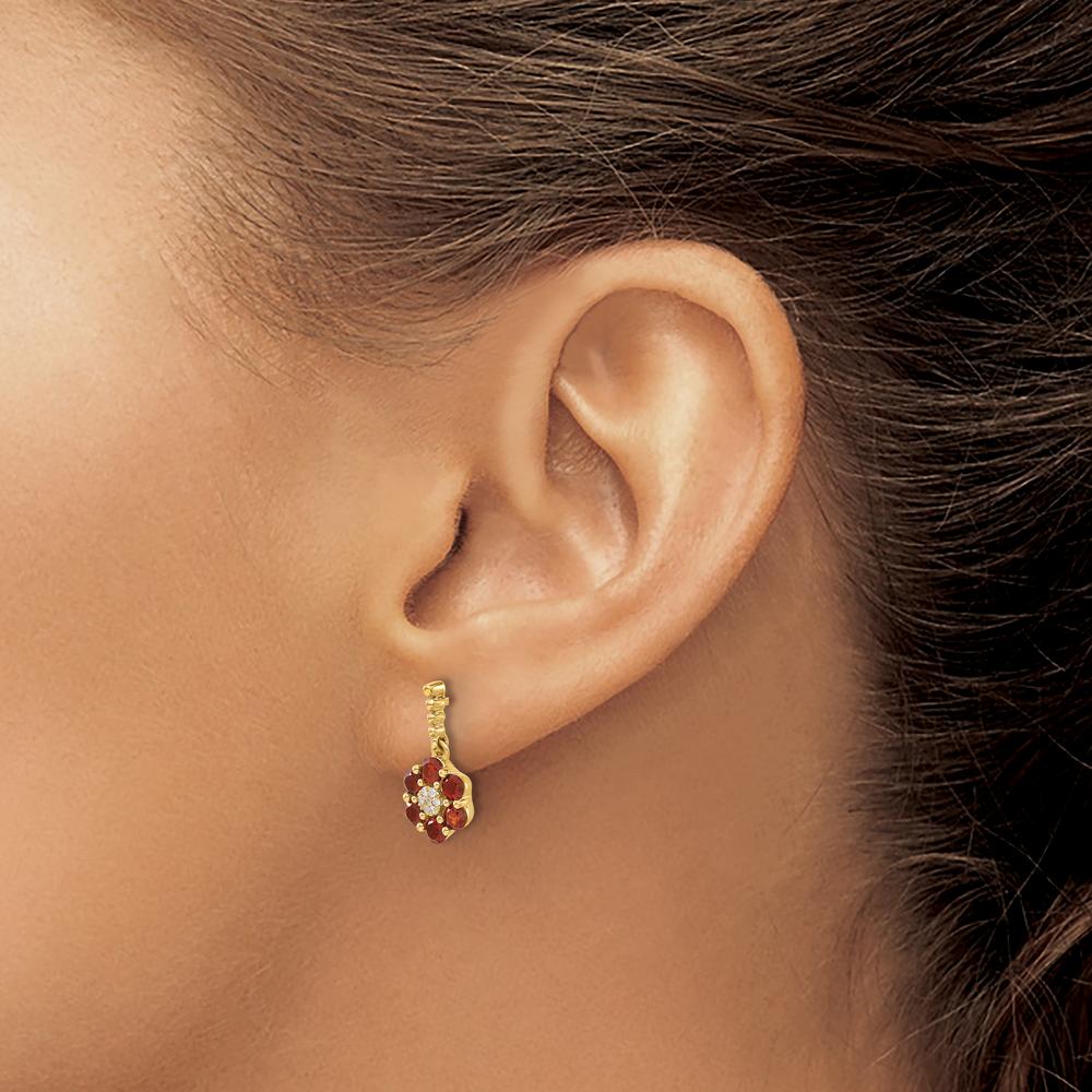 14K Yellow Gold Garnet and Diamond Drop Earrings - 0.09 Carat Garnet, 0.003 Carat Diamond Total Weight by Monteluci Fine Jewelry