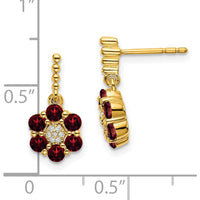 14K Yellow Gold Garnet and Diamond Drop Earrings - 0.09 Carat Garnet, 0.003 Carat Diamond Total Weight by Monteluci Fine Jewelry