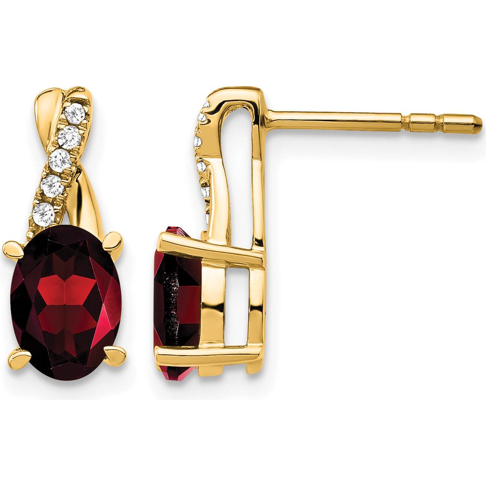 14K Yellow Gold Garnet and Diamond Drop Earrings - 1.00 Carat Total Garnet Weight, 0.06 Carat Total Diamond Weight by Oro Pregiato