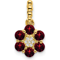 14K Yellow Gold Garnet and Diamond Floral Pendant with 6 Round Garnets and 7 Round Diamonds - 0.10 Carat Garnet Weight by Lumare Gioia