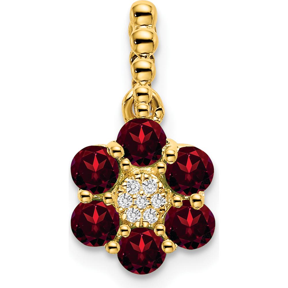 14K Yellow Gold Garnet and Diamond Floral Pendant with 6 Round Garnets and 7 Round Diamonds - 0.10 Carat Garnet Weight by Lumare Gioia