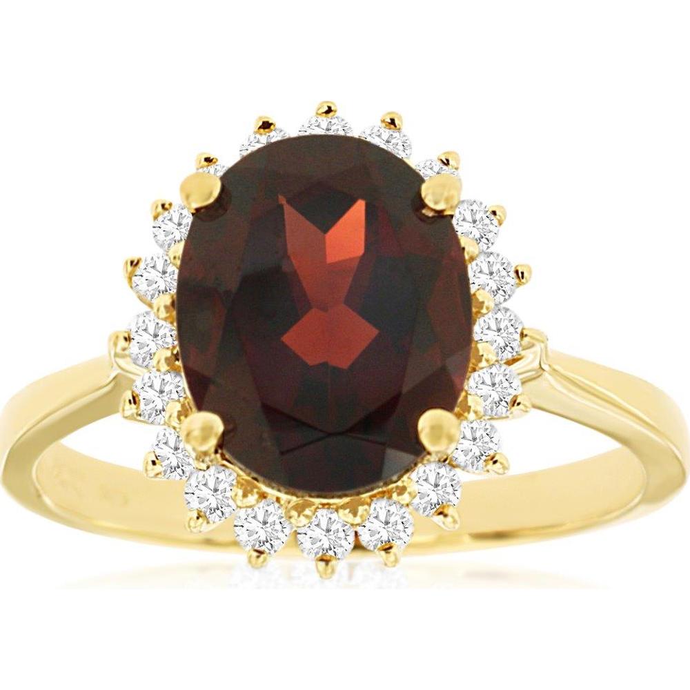 14K Yellow Gold Garnet & Diamond Halo Ring - 2.75 Carats Garnet & 0.36 Carats Diamonds