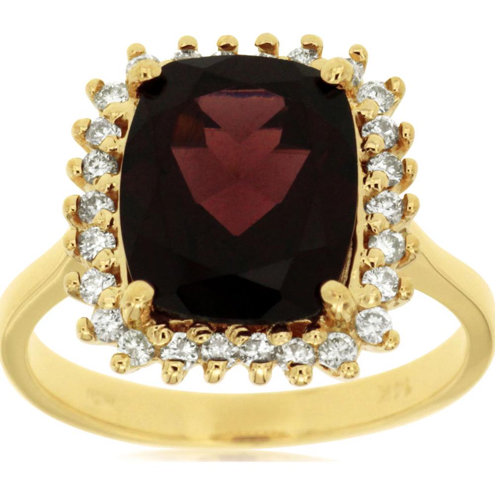 14K Yellow Gold Garnet & Diamond Halo Ring - 5.10 Carats Total Gem Weight