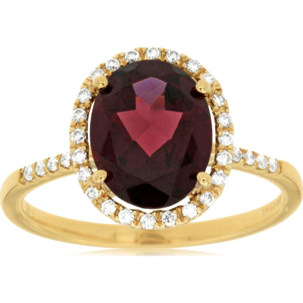 14K Yellow Gold Garnet and Diamond Halo Ring with Oval Garnet - 2.70 Carats Total Garnet Weight