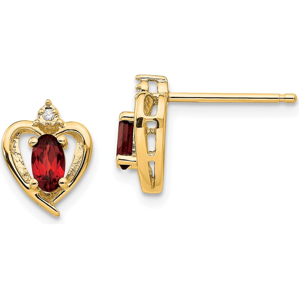 14K Yellow Gold Garnet and Diamond Heart Earrings - 0.3 Carat Total Garnet Weight by Oro Pregiato