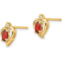 14K Yellow Gold Garnet and Diamond Heart Earrings - 0.3 Carat Total Garnet Weight by Oro Pregiato